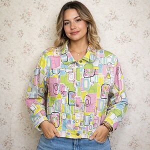 Vintage Patchwork Jacket Women XL Artsy Retro Colorful Y2K Cottagecore Bead Coat